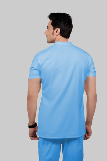 Stretchable (2Way) Male Light Blue Mandarin Neck Scrub Scrub Top