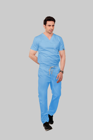 Stretchable (2Way) Male Light Blue Straight Scrub Pant