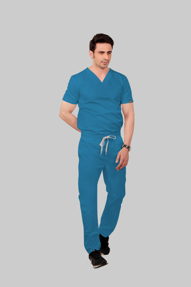 Stretchable (2Way) Male Peacock Blue Straight Scrub Pant
