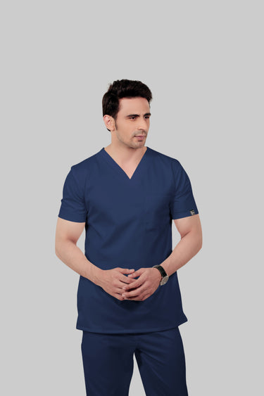 Stretchable (2way) Male  Navy Blue V-Neck Scrub Top