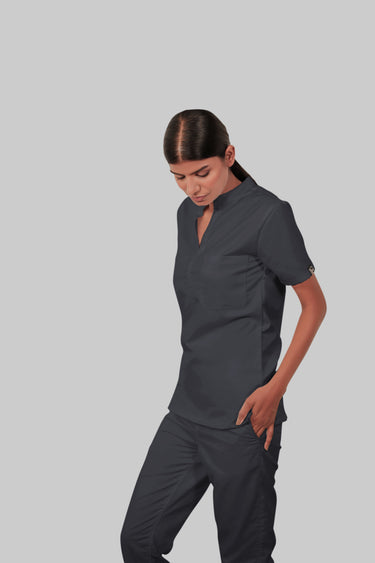 Stretchable (2Way) Female Dark Gray Mandarin Neck Scrub Top