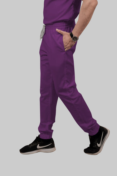 Stretchable (2way) Female Purple Mandarin Neck With Jogger Scrub Set
