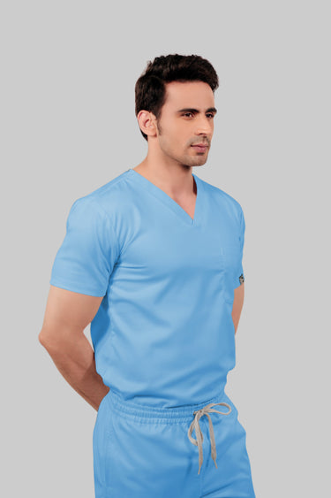 Stretchable (2Way) Male Light Blue Straight Scrub Pant