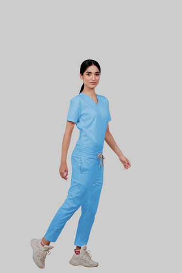 Stretchable (2Way) Female Light Blue Straight Scrub Pant