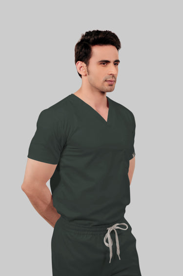 Stretchable (2Way) Male Bottle Green Straight Scrub Pant