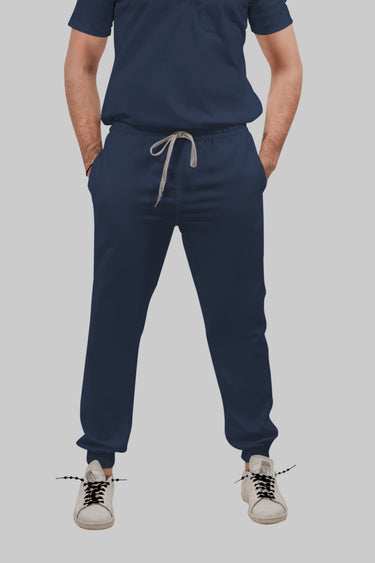 Stretchable (4Way) Male Navy Blue Mandarin Neck with Jogger Scrub Set