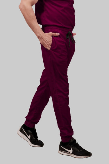 Stretchable (2Way) Male Wine Mandarin Neck With Jogger Scrub Set