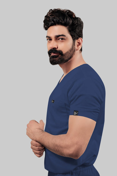 Stretchable (4Way) Male Royal Blue V-Neck With Straight Pant Scrub Set