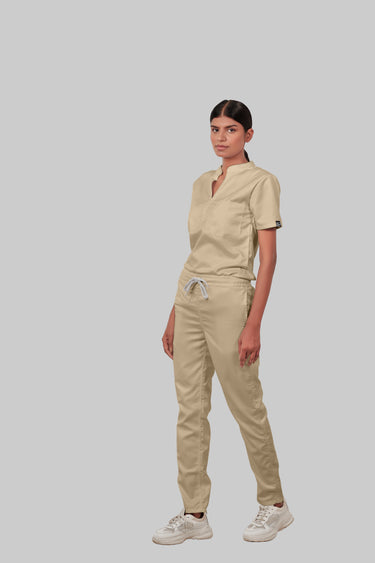 Stretchable (4Way) Female Beige Straight Scrub Pant