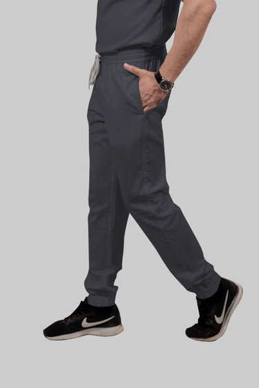 Stretchable (2Way) Female Dark Gray V-Neck With Jogger Scrub Set