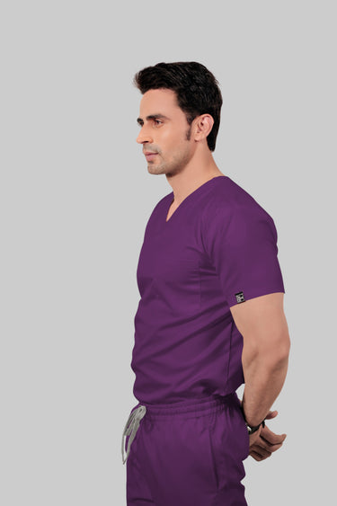 Stretchable (2Way) Male Purple V-Neck With Straight Pant Scrub Set