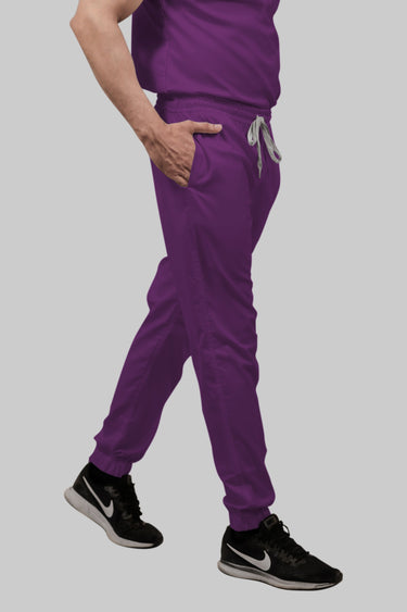 Stretchable (2way) Female Purple V-Neck With Jogger Scrub Set