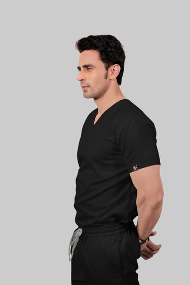 Stretchable (2Way) Male Black V-Neck Scrub Top