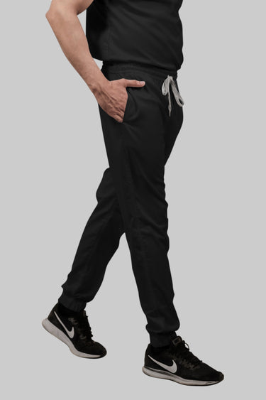 Stretchable (2Way) Female Black V-Neck With Jogger Scrub Set