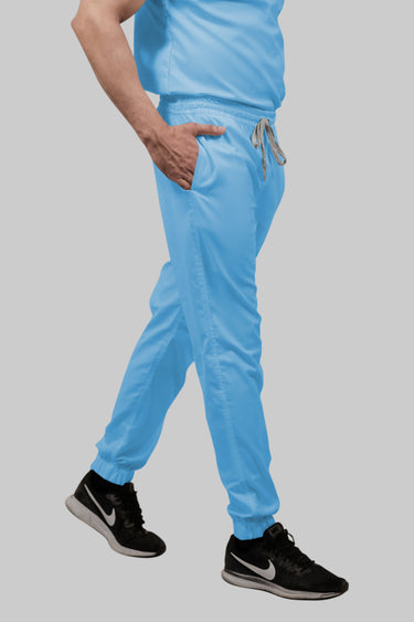 Stretchable (2Way) Female Light Blue V-Neck With Jogger Scrub Set