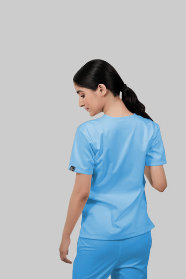 Stretchable (2Way) Female Light Blue V-Neck Scrub Top