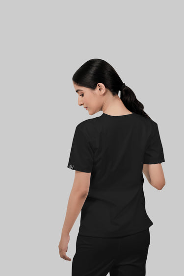 Stretchable (4Way) Female Black V-Neck Scrub Top