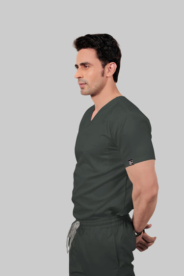 Stretchable (2Way) Male Bottle Green V-Neck Scrub Top
