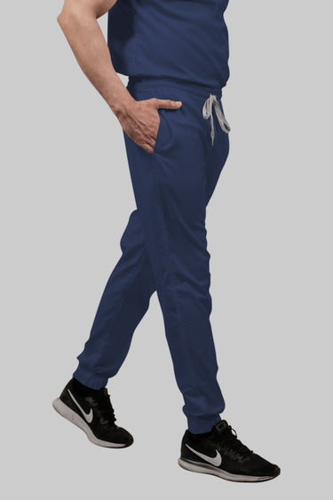 Stretchable (2Way) Female Navy Blue V-Neck With Jogger Scrub Set