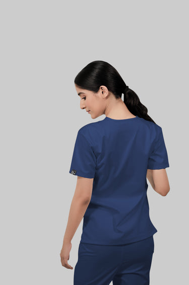 Stretchable (2Way) Female Navy Blue V-Neck With Jogger Scrub Set