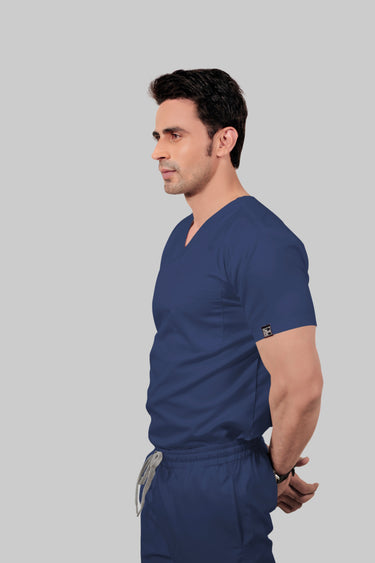 Stretchable (2Way) Male Navy Blue V-Neck With Straight Pant Scrub Set