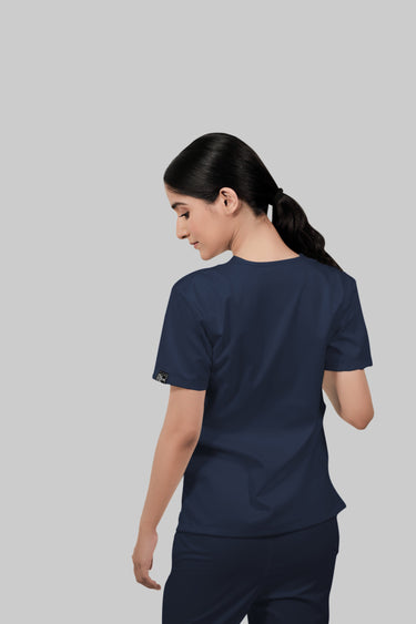 Stretchable (4Way) Female Navy Blue V-Neck Scrub Top