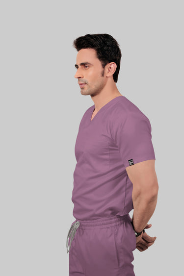 Stretchable (2Way) Male Lilac V-Neck With Straight Pant Scrub Set