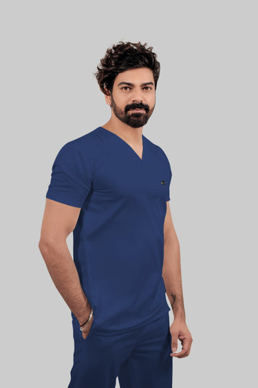 Stretchable (4Way) Male Royal Blue V-Neck With Straight Pant Scrub Set