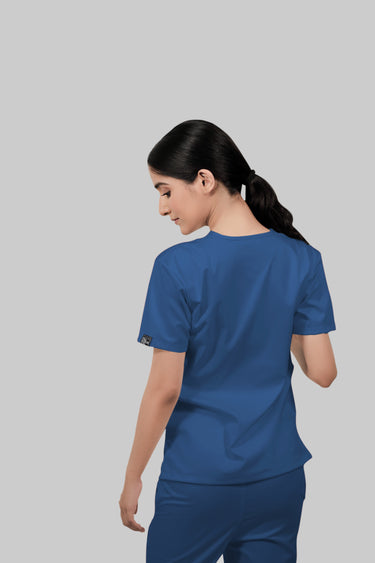 Stretchable (2Way) Female Steel Blue V-Neck With Straight Pant Scrub Set