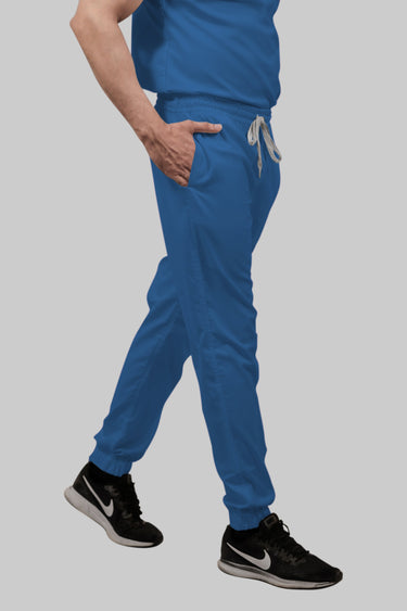 Stretchable (2Way) Female Steel Blue V-Neck With Jogger Scrub Set