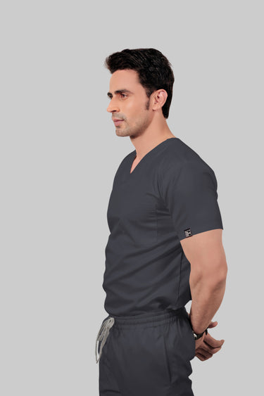 Stretchable (2Way) Male Dark Gray V-Neck Scrub Top