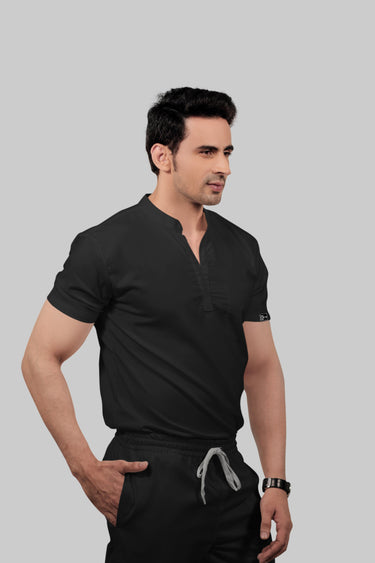 Stretchable (2Way) Male Black Mandarin Neck Scrub Top