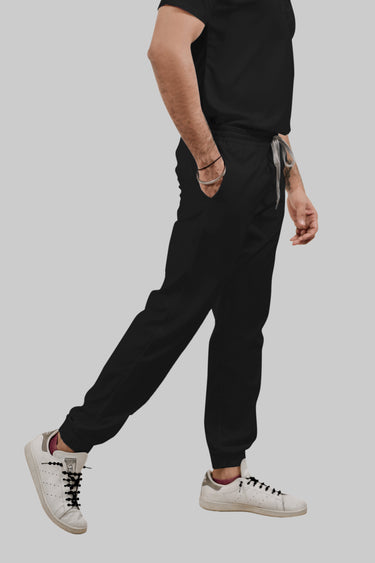 Stretchable (4Way) Female Black V-Neck With Jogger Scrub Set