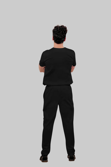 Stretchable (4Way) Male Black Mandarin Neck with Straight Pant Scrub Set