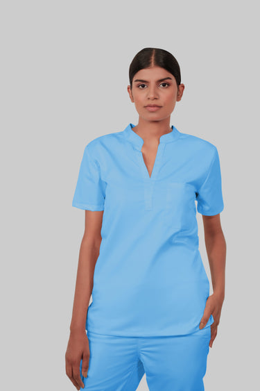 Stretchable (2Way) Female Light Blue Mandarin Neck Scrub Top