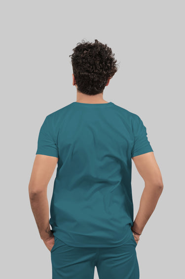 Stretchable (4Way) Male V-Neck Peacock Blue Scrub Top