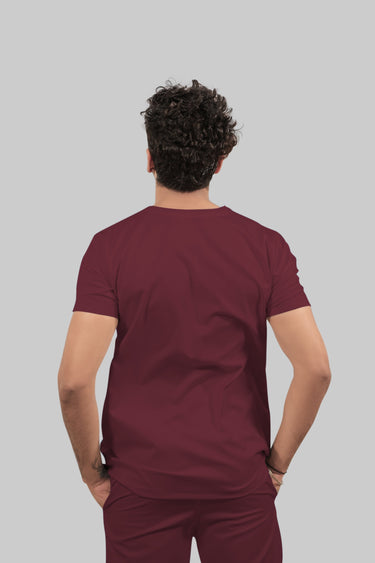 Stretchable (4Way) Male V-Neck Burgundy Scrub Top