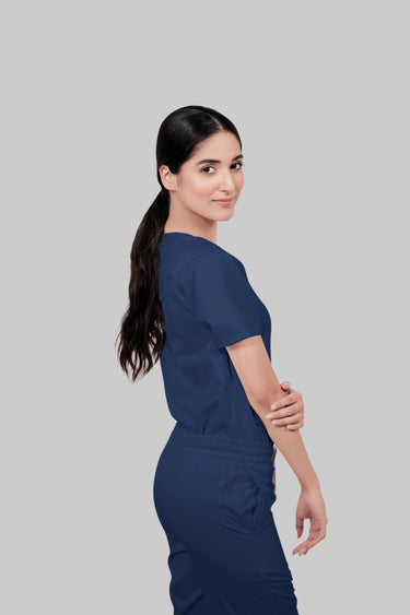Stretchable (2Way) Female Navy Blue V-Neck Scrub Top