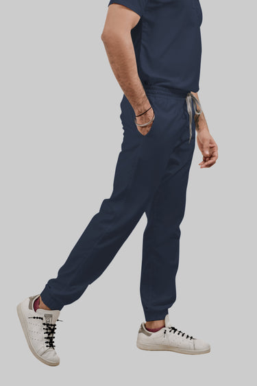 Stretchable (4Way) Female Navy Blue V-Neck With Jogger Scrub Set