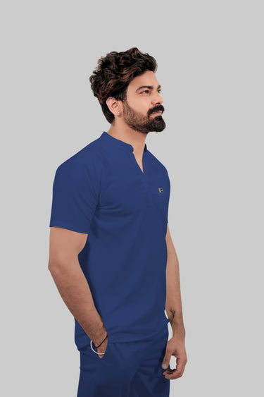 Stretchable (4Way) Male Mandarin Neck Royal Blue Scrub Top