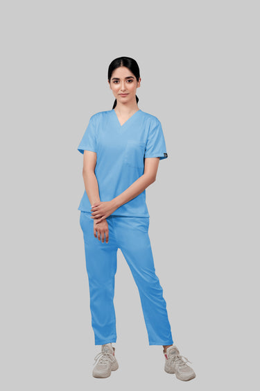 Stretchable (2Way) Female Light Blue Straight Scrub Pant