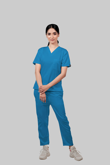 Stretchable (2Way) Women Peacock Blue Straight Scrub Pant