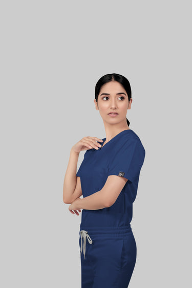 Stretchable (2Way) Female Navy Blue V-Neck Scrub Top