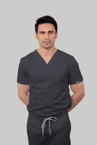 Stretchable (2Way) Male Dark Gray V-Neck With Jogger Scrub Set