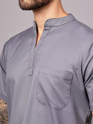 Stretchable (2Way) Male Graphite Mandarin Neck With Jogger Scrub Set
