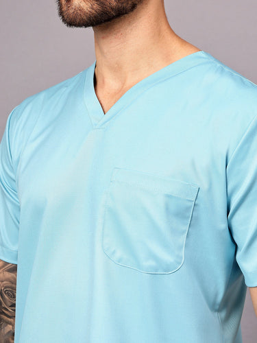 Stretchable (2Way) Male Aqua Blue V-Neck With Jogger Scrub Set