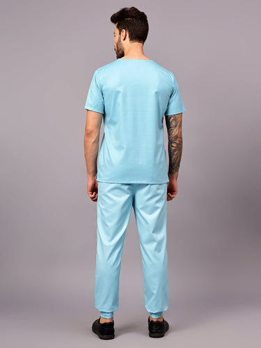 Stretchable (2Way) Male Aqua Blue V-Neck With Jogger Scrub Set